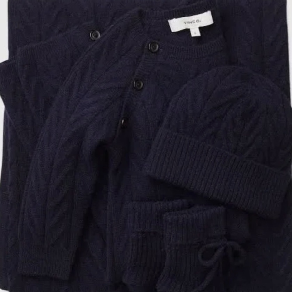 Vince Baby Light Cashmere Dark Blue Cable Knit Ensemble